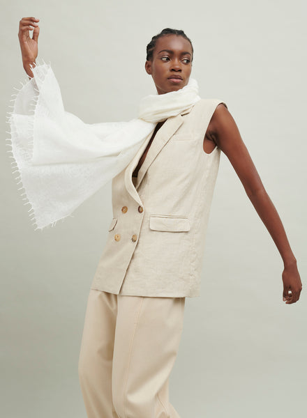 THE FEATHERWEIGHT - White woven pure cashmere scarf