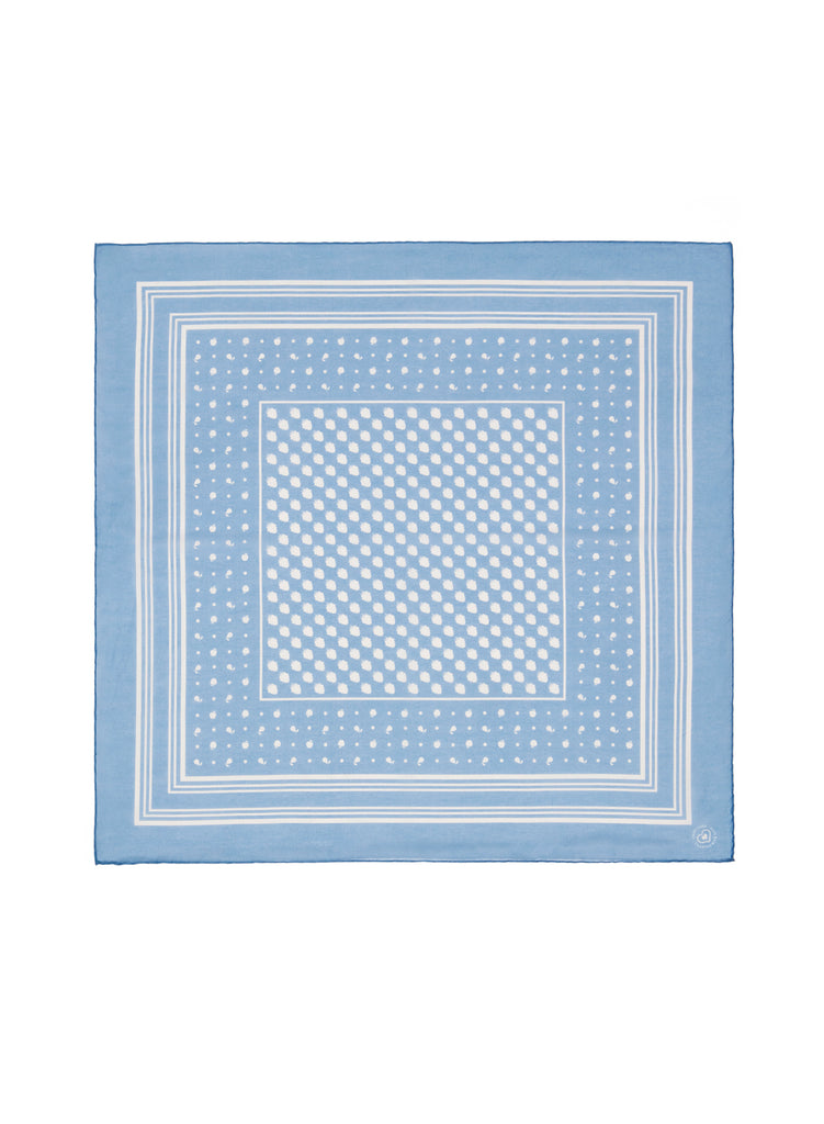 The Frutti Neckerchief, blue printed cotton silk-blend scarf – flat