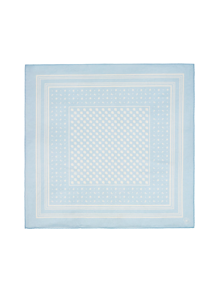 The Frutti Neckerchief, pale blue printed cotton silk-blend scarf – flat