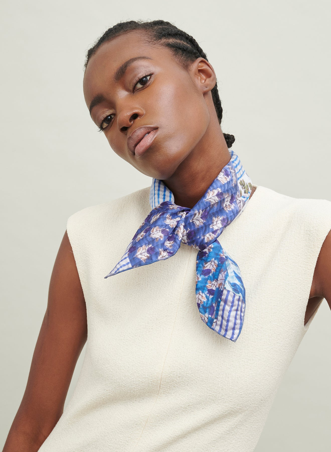 The Block Print Neckerchief, blue and white printed still twill scarf –  JANECARR