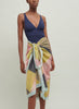 The Paradise Pareo, pink and yellow multicolour printed cotton and silk-blend pareo - model 1