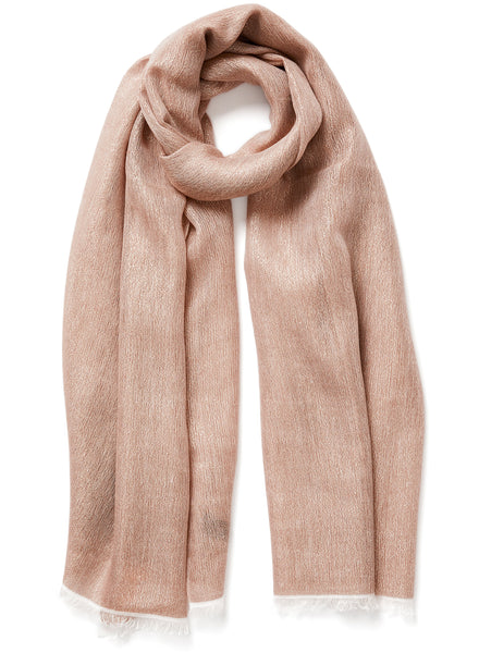 The Summer Cosmos Scarf, pink cashmere and linen scarf with rose gold Lurex - tied