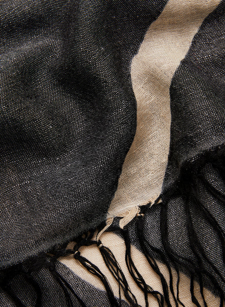 The Stripe Kaftan, black and cream fringed cashmere and linen kaftan - detail