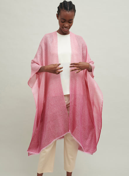 The Long Kaftan, pink ombré cashmere, linen and Lurex kaftan – model 1